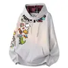 Sudadera con capucha básica informal extragrande estilo americano de alta calle con estampado de dibujos animados, forro polar y tejido grueso, apta para hombres y mujeres, para otoño e invierno
