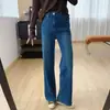 Calça jeans flare de Lyocell com elasticidade em quatro direções, cintura alta, corte justo, que não gruda na pele, para mulheres, calça de outono para mulheres baixinhas, calça boca de sino