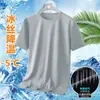 Camiseta de Manga Curta de Seda Gelo Masculina Solta Tamanho Grande Masculina Camiseta Simples Versátil Confortável Camiseta de Manga Curta Casual Cor Pura Masculina Moderna