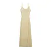 Vestido Sexy Bodycon de Verano Ajustado de Longitud Media con Cuello Redondo, de Botones, Abertura y Tirante de Punto para Mujer