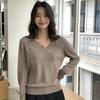 Suéter de cashmere com decote em V feminino, pulôver slim fit, suéter interno, outono e inverno, cor sólida, lã, base de malha, camisa, outlet de fábrica