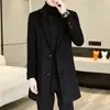 Casaco de Lã Masculino de Comprimento Médio para Outono e Inverno Moda Casual Elegante Casaco de Lã Masculino Slim-fit Lã Tweed Terno Trench Coat