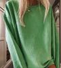 Suéter de Mujer Europeo y Americano Nuevo Versátil Color Sólido Manga Larga Cuello Redondo Holgado Moda Otoño e Invierno Suéter de Mujer