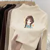 Camisa Base de Veludo com Babados para Meninas Outono e Inverno Novo Estilo Coreano Elegante Gola Meia-Alta Espessada Quente Top Interno Tendência