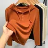 Camiseta Básica con Capucha Derong para Mujer 2025 Nuevo Estilo Popular Otoñal Sudadera con Capucha Interior en Capas Top