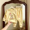 Novo conjunto de moletom infantil estilo coreano, roupa de outono para meninas, roupa íntima térmica e calça de outono, vestuário infantil no atacado