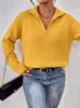 Suéter de punto acanalado con cuello camisero y media cremallera estilo europeo y americano para mujer, nuevo top de punto tipo jersey holgado de manga raglán para otoño e invierno