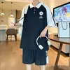 Traje Deportivo Casual Juvenil para Hombre Estudiante de Secundaria Shorts Manga Corta Dos Piezas Verano Niño Grande Camisa POLO