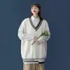 Chaleco de Punto Unisex de Cuello V Holgado Versátil Estilo Nuevo Color Sólido Estilo Perezoso Ropa de Abrigo Corta sin Mangas Otoño Invierno