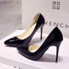 Zapatos de trabajo negros de punta puntiaguda con tacón de aguja color nude de European Station para mujer, de charol azul, talla grande, para boda, color rojo.