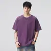 Roupas Masculinas Xintang Asut Lavada Manga Curta Estilo Americano Bolso no Peito Estampada Pesada 320g Modelagem Solta Camiseta para Homens