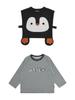 Qiu Duo Meng Traje de Chaleco de Pingüino de Dibujos Animados para Niñas 2025 Primavera y Otoño Nuevo para Niños Estilo Coreano Camiseta de Rayas de Manga Larga Moderna