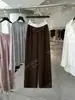Calça de Ar Yuran 26 Nova Outono Inicial Sarja de Acetato Cor Contrastante Cintura Elástica Solta Perna Larga Comprimento Total
