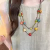 Cadena Larga de Cerámica Colorida para Clavícula de Mujer Verano Dopamina Doble Capa Collar Accesorios de Playa para Combinar con Vestido
