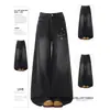 Jeans anchos negros bordados para mujer, nuevo estilo otoño 2026, corte holgado, adelgazantes, pierna recta, pantalones hasta el suelo para figuras tipo pera