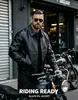 En stock del fabricante: Chaqueta de Cuero PU Negra con Cuello Solapa Otoño 2026 para Hombre, Estilo Americano Workwear Holgada Chaqueta de Motociclista