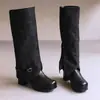 Botas de moda para mujer de otoño e invierno, botas para mujer de talla grande transfronterizas, tacón medio, estilo europeo y americano, punta redonda, tacón cuadrado, sin cordones, talla 50, botas de media pantorrilla para mujer