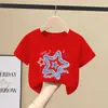 Camiseta de Manga Corta de Algodón Puro para Niñas, Top de Ropa Infantil de Dibujos Animados Moderno y a la Moda, Camiseta Casual Versátil de Cuello Redondo para Bebés Niñas, Manga Media