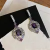 Pendientes Cuadrados de Circonita Plateada Super Brillantes, Exquisitos Pendientes de Estilo Palacio Retro, Lujo Ligero, Gama Alta, Pendientes de Estilo Nicho