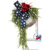 Nuevo producto transfronterizo de Amazon: Corona del Día de la Independencia de Estados Unidos con hortensias, rosas, guirnalda roja, blanca y azul, adorno colgante decorativo
