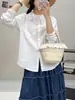 Colección Otoño 2026 Estilo Japonés Color Sólido Simple Cuello de Encaje Camisa de Manga Larga para Mujer Cárdigan Top Venta al por Mayor