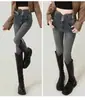 Vaqueros ajustados de cintura alta para mujer, color azul y gris, primavera y otoño 2025, nuevos pantalones ajustados ajustados de invierno.
