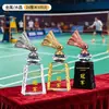 Trofeos de cristal hechos a medida para competiciones de bádminton, premios y recuerdos personalizados para campeones de eventos deportivos individuales y de dobles