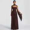 Comércio Exterior Transfronteiriço Roupas Femininas, Estilo Europeu e Americano Tomara-que-caia Cor Sólida Vestido Longo com Fenda, Vestido Longo Fashion e Sexy Sem Costas com Fenda Alta
