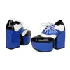 Tallas 36-48, Zapatos de Moda para Mujer para Todas las Estaciones, Plataforma Impermeable, Tacones Ultraltos, Zapatos Bajos de Piel, Zapatos de Mujer con Cordones y Tacón Cuadrado
