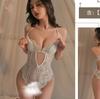 Roupa íntima sexy de seda preta aberta, meias jacquard abertas, terno que não tira, rasgo à mão, roupas de malha sexy para cabelo