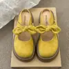 Meias Pantufas Fechadas com Laço e Solado Grosso para Mulheres, Novidade Primavera/Verão 2026 Sandálias Slip-On Estilo Mary Jane Francês