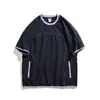 Camiseta deportiva casual de verano de manga corta, tejido ligero, secado rápido, ajuste limpio, cuello redondo, con bolsillo redondo con cremallera de dos tonos