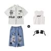 Roupa Infantil de Performance Hip-hop Roupa Infantil Hiphop Street Verão Manga Curta Grafiti Jeans Meninos e Meninas Roupa Fashion Hip-hop