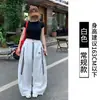 Calça Casual Cinza de Cintura Alta com Pernas Largas e Listras Laterais, Jogger Slimming Americano Fino de Secagem Rápida Estilo Preguiçoso para Mulheres