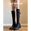 Botas Altas Negras Nuevas para Primavera y Otoño 2026 con Tacón Grueso, Botas de Caballero de Caña Alta, Botas de Caña Media con Pliegues Adelgazantes
