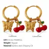 Estilo Coreano Simples Doce Fofo DIY Pimenta Morango Pingente Brincos Aço Inoxidável Banhado a Ouro 18K Joia Diária para Mulheres