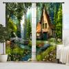 Ventas directas de fábrica serie de pintura al óleo de paisaje cortina de impresión digital 3D 2 piezas cortina de tela mampara de ventana