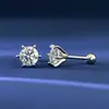 Brincos de Moissanita Rosqueados de Seis Garras em Prata de Lei S925 Transfronteiriços para Mulheres, Novas Joias Simples e Frescas de Moissanita