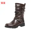 LiuFu 2026 Outono/Inverno Novidade em Estoque Tamanho Grande Zíper Lateral Decote Baixo Botas Femininas WISH Amazon Botas de Couro Europeias e Americanas