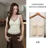 Camisole Quente de Gaze Escovada com Renda e Decote em V Outono/Inverno com Sutiã Embutido Ajustada Próxima ao Corpo Amiga da Pele Não Apertada Camada Base Top