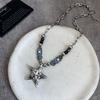 Collar nuevo de moda con cadena de clavícula y cuentas de estrella de cinco puntas con costuras estilo retro punk hip hop para chica sexy