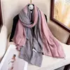 Novo Lenço Longo de Algodão Estilo Japonês com Cor Degradê e Patchwork Contrastante, Lenço de Algodão e Linho para Mulheres, Xale Versátil Confortável Casual para Outono e Inverno