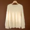 Suéter Feminino de Caxemira Outono/Inverno 2026 100% Caxemira Pura Gola Redonda Escovado Fashionável Versátil Pulôver Solto Top Quente