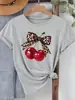 Camiseta de Mujer con Estampado de Cerezas Moda Manga Corta Cuello Redondo Tops Casuales Verano Primavera Ropa para Mujer Tops Camisetas