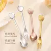 304 Cuchara y Tenedor de Manzana Creativos de Acero Inoxidable Tenedor de Postre para Pastel Mango Corto Cuchara de Café Cuchara de Miel Vajilla de Souvenir