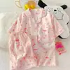 Fábrica Directa Conjunto de Pijama de Algodón Nube de Verano para Mujer 2026 Nuevo Estilo Manga Corta Pantalones Cortos para Niña Estudiante Dibujos Animados Ropa de Casa