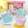Cesta Bonitinha Feminina para Mesa Desenho Animado Cesta de Armazenamento Papelaria Cosméticos Cesta Portátil Tamanho Pequeno Estilo Pastoral Cesta de Plástico