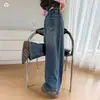 Calça jeans wide leg para meninas, nova coleção outono 2026, para crianças maiores, com bolsos traseiros bordados, design de perna reta, calça comprida, calça longa infantil