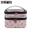 Comercio Exterior Transfronterizo Nuevo Mármol Portátil Transparente Estampado de Leopardo Doble Capa Bolsa de Cosméticos Impermeable Portátil Neceser Almacenamiento para Mujeres