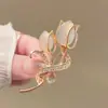 Nuevo Broche de Tulipán Incrustado con Piedra Ojo de Gato y Pedrería, Elegante de Alta Gama, Pin de Ropa Anti-Exposición, Accesorio Fijo Ramillete